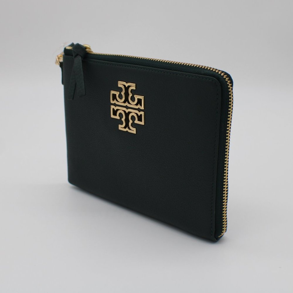 Tory Burch Britten Large Pebbled Leather Zip Pouch Wristlet